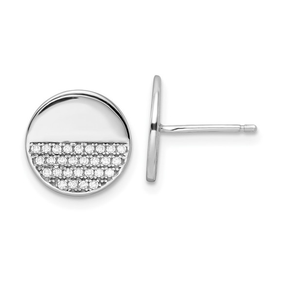 Sterling Silver Rhodium-plated Polished CZ Disc Post Earrings - Picture 1 of 4